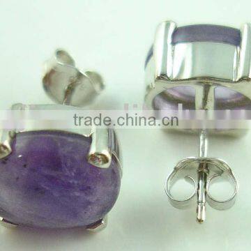 Fashion earring, Silver earring, Stone earring, Amethyst earring