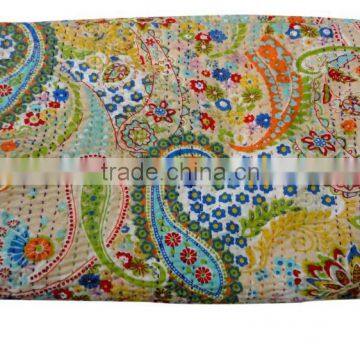 Paisley Printed Double Bed Size Colorful Kantha Stitched Bed Cover Double Bed Size Cotton Fabric Bedspread wholesale Manufacture