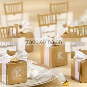 Miniature Gold Chair Favor Box with Heart Charm and Ribbon