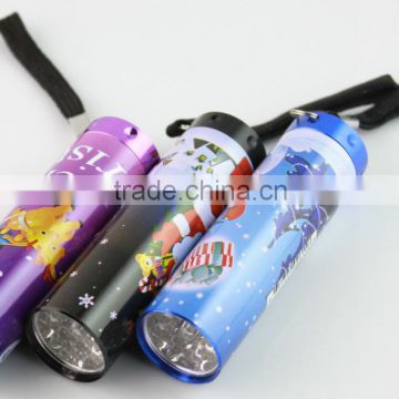 Printed Wrap around 9 LED Aluminum flashlight