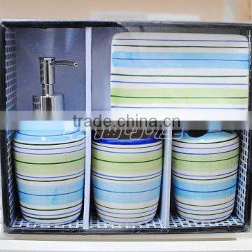 blue stripe 4pcs ceramic bathroom sets