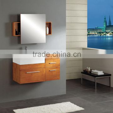 Ceramic Single Sink Wall Hung Wooden Bathroom Cabinet