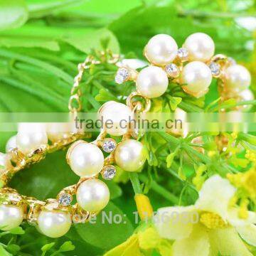 Fashion Womens Gold Plated Crystal Pearls Sweet Cuff Charm Bracelet Jewelry Gift photo-4