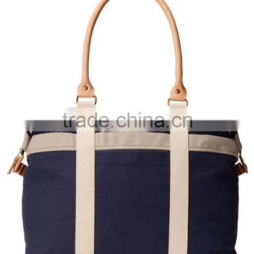 cotton canvas shoulder bag with leather trim