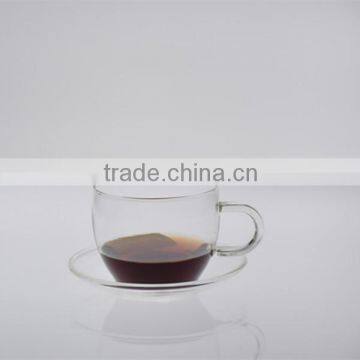 clear mouth blown tea cup and saucer wholesale