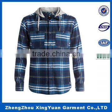 fashion mens flannel check shirt with hood and strings chiese factory