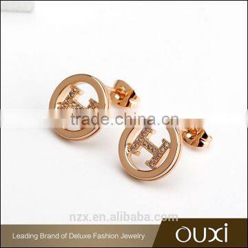 OUXI 2016 hot-sell manufactor wholesale H letter fashion 18k gold plated earrings 21390