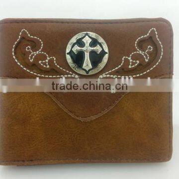 Cheap pu leather cowboy rodeo men western corss wallets wholesale