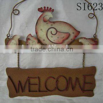 metal chicken welcome plaque wall hanging