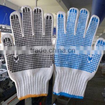 pvc dotted cotton gloves, knitted cotton hand gloves,safety work gloves,poly cotton gloves/guantes de puntos de PVC 0132