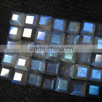 Faceted Square Cut Labradorite Gemstone Cabochon 6x6mm With Nice Blue Flahsy Color