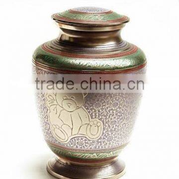 Hand Engraved Multicolor Solid Brass Metal Cremation Funeral Urn