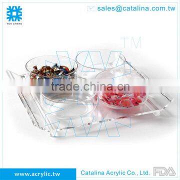 Clear Diamond Chain, Set of 4 pcs Small Bowl with Base Acrylic Serving Tray