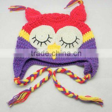 Newborn Baby Crochet Owl Ear Flat Beanie Hat FCK-119320850