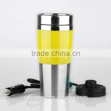 Stocked electric car heating mug with lid durable leakproof vacuum thermos mug OEM logo mug