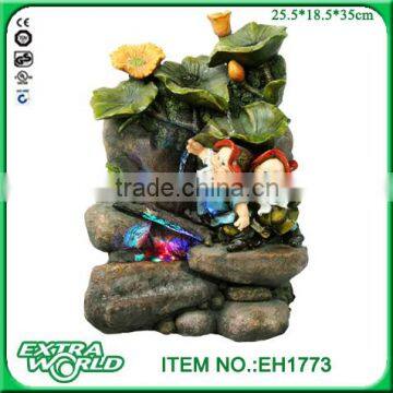 resin led two gnomes on rocks tabletop waterfalls