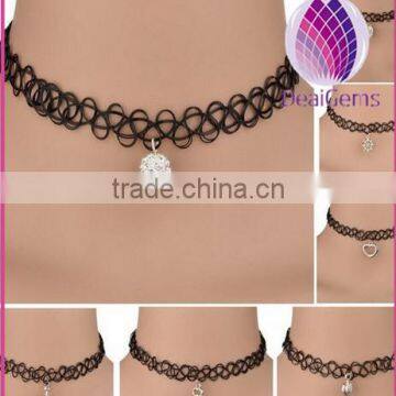 choker necklace, lace choker necklace with pendant