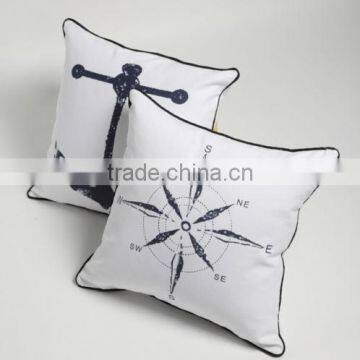 White Navy Style Compass Print Modern Pillow Cover Fancy Pillow Covers