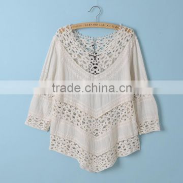 2016 Hot sales Bohemian Pure cotton embroidery crochet Lace tops