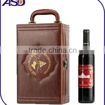 Upscale retro brown leather wine gift boxes for 2 bottles wholesale cheap