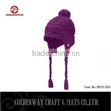 Winter Snowflake Design With 2 Poms Winter Ear Flat Beanie Hat