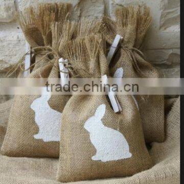 Funny Rabbit Printed Logo Gift Bags,Burlap Drawstring Easter Gift Bags photo-3