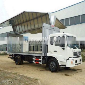 Wing opening truck body, wing open box van cargo body