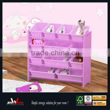 4 tier E1 MDF with PP plastic bins children toy storage