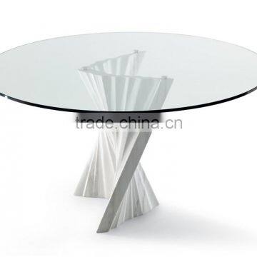 Special Design Hot Sale Plisse Travertine Base Round Tempered Glass Top Dining Table On Sale photo-3