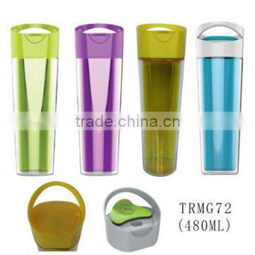 Portable double wall plastic sports drink bottle with removable lid