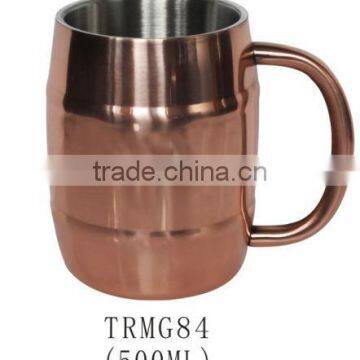 Newest 500ml stainless steel double walled copper coated Moscow Mule beer mug