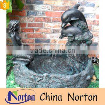 Folk craft new design metal garden fountain and dolphin NTBF-MF013Y