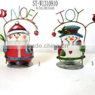 stained irol&glass Candlestick with christmas snowman