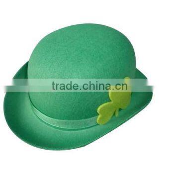 China Suppliers St. Patrick's Day Green Wool Fabric Bowler Top Hat Wholesale With Ribbon Shamrock for Popular Party on Sale photo-2