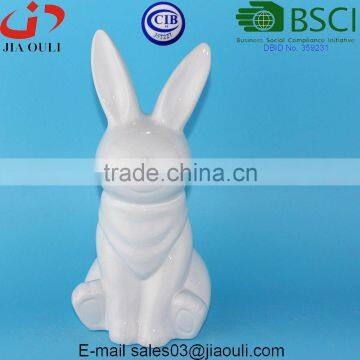 BSCI Audit Factory EASTER decorative bunny glazed grey/white Ceramic rabbit figurines, ceramic animal figurines