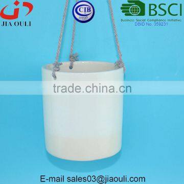 Glazed Ceramic Indoor and Outdoor Rope Hanging Planter Pot photo-3