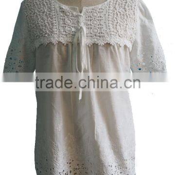 Round Collar 3/4 Sleeve With Floral Embroidery Designs Pattern Top Blouse Tunic Dress