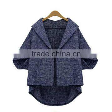 Hot Selling High Quality New Design Ladies Casual Turn-down Collar Asymmetrical Women Jacket Model With Cap Sleeve photo-2