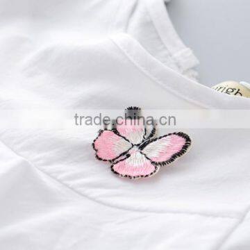 2017 The Latest Design Kids Girls Applique Butterfly White Cotton Blouse photo-3