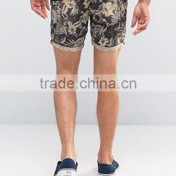 2016 High Quality Latest Custom Side Slant Pockets Men's Flower Printing Slim Fit 100% Cotton Soft Touch Zip Fly Casual Shorts photo-2