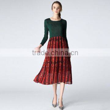 Latest design spring lady pleated Bohemia long dress