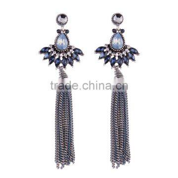 Bohemian Jewelry Rhinestone Gems With Long Chain Tassel Charms Earrings for Women photo-4