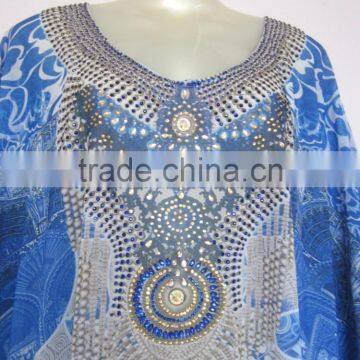 BLUE Digital Crystal Embellished Lace up Kaftan CAFTAN Tunic Poncho Blouse photo-2