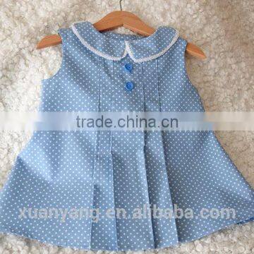 Top fashion lovely polka dot lace trim collar smocked western style 1-6 years old little girl princess dresses