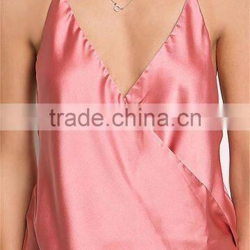 MGOO Foshan Factory Made Pink Satin Cami Sleeveless Strap Girls V Neck Summer Tops Women Blouses photo-4