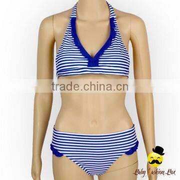 Remake Photo Props Blue Striped Halter Little Girl 2pcs Separable Swimwear Type Suit Set Teen Girl Bikini