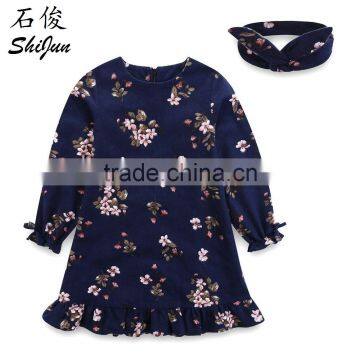 Shij MOQ:50 In Stock 2017 Children Outfit Ruffles Floral Print Fall Girls Dress