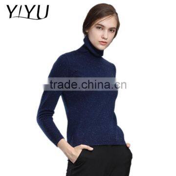 Popular winter women turtleneck color mixed knit cashmere pullover sweater