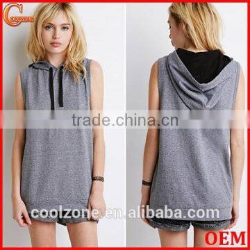 Wholesale fully lined sleeveless women hoodie knit custom hoodies 2015