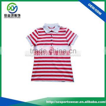 Eco-friendly Short Sleeve Cotton fabric Stripe Ladies Golf Shirts 2016